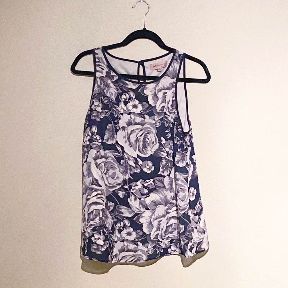 Philosophy Floral Lined Graphic Navy Tank Medium